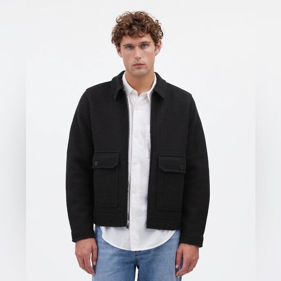 NEW MADEWELL Boiled Wool Zip-Front Jacket in black - Picture 3 of 9